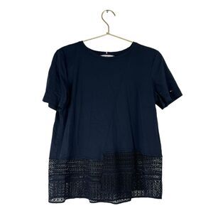 Tommy Hilfiger Solid Elfie Lace Top Royal Blue Womans Size:‎ M WP288